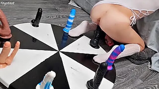Petite Stepsister's Anal Ride on Wheel of Dildos