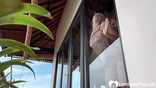 Morning boner on all fours with mouth-to-rod blow job