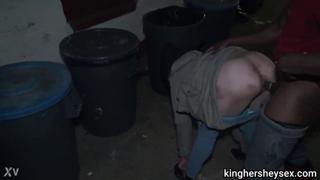 Getting serviced on the streets behind a trash bin by a hooker who didn't get paid