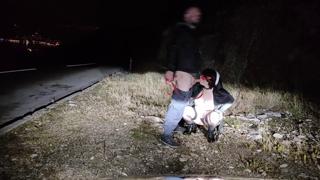 Public road prostitute receives sloppy jizz on leashed nun's face, filthy street squalor