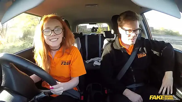 Fake Driving School - British ginger babe Ella Hughes enjoys her perfect pussy🌮️ during a driving lesson