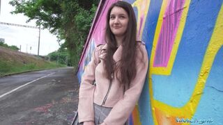 College cutie's tits worshipped by massive meat outside