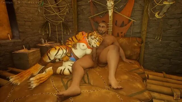 Tigress fucks big-dicked anthro in a furry animation