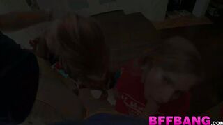 Blonde twins unwrap wrapped cock🌭 then ride each other hard