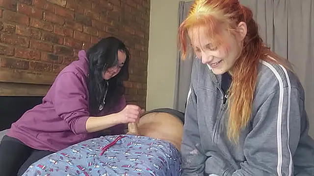 Two timid teens exploring my huge shaft