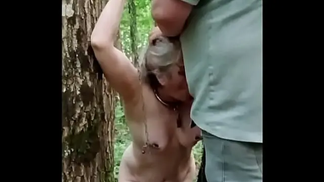 2025 06 03 Slave F training in the woods &mdash;  uro and cumshot in her mouth