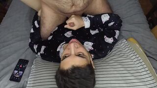 Handjob and cum mouthful before bed