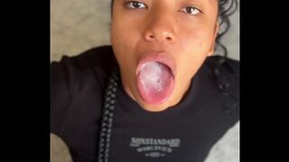 Cute brunette, my stepsister's best friend comes in and gives a delicious blowjob -amateur couple- nysdel