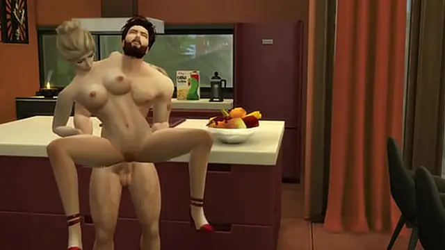Hunky Sims 4 - Sizzling couple seduces in the kitchen