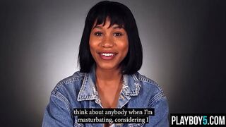 Black MILF Jenna Fox solo masturbation session with an orgasm