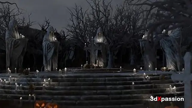 Halloween Night on the Forgotten Hill Busty girl gets fucked hard in the Graveyard