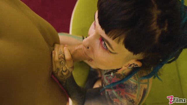 Goth queen gives sloppy blowjobs and takes a rough doggy