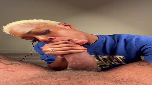 Sexy ebony GF gives a deepthroat blowjob to a BBC