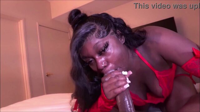 BBC-loving DCB takes a wet blowjob and gets pounded in her red lingerie