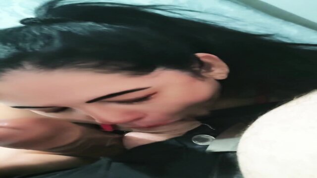 Asian GF gives double blowjobs to two hard cocks