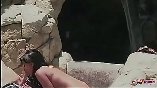 Naughty black milf seduces the white guy outdoors and lets him pummel her tight asshole