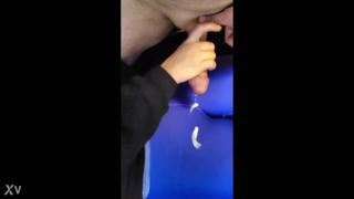 Blue Stretch Suit Slow Motion cumshot